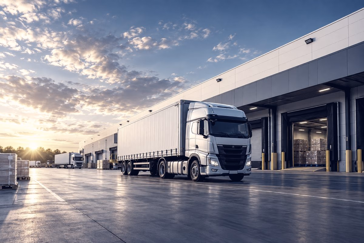 Trucks at a distribution warehouse